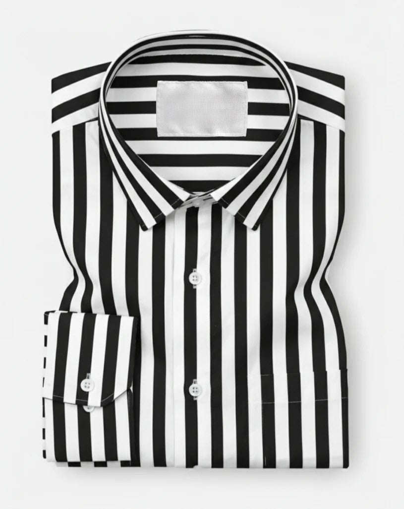 Black And White Striped Printed Shirt