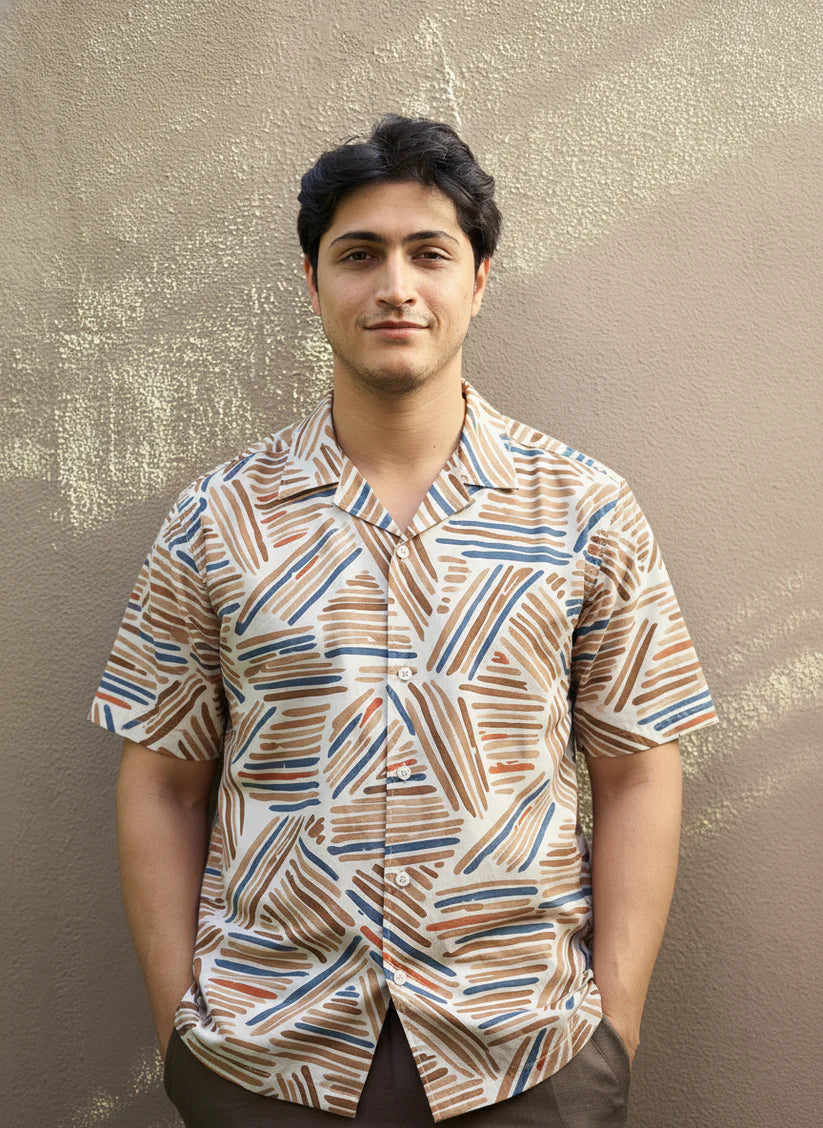 Beige Printed Half Sleeve Shirt